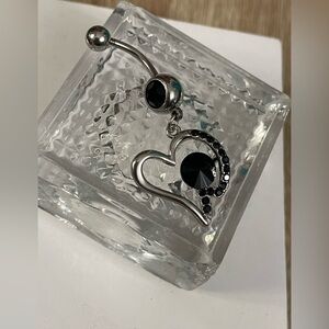 14g Black CZ Heart Design Belly Ring Surgical Stainless Steel NWT